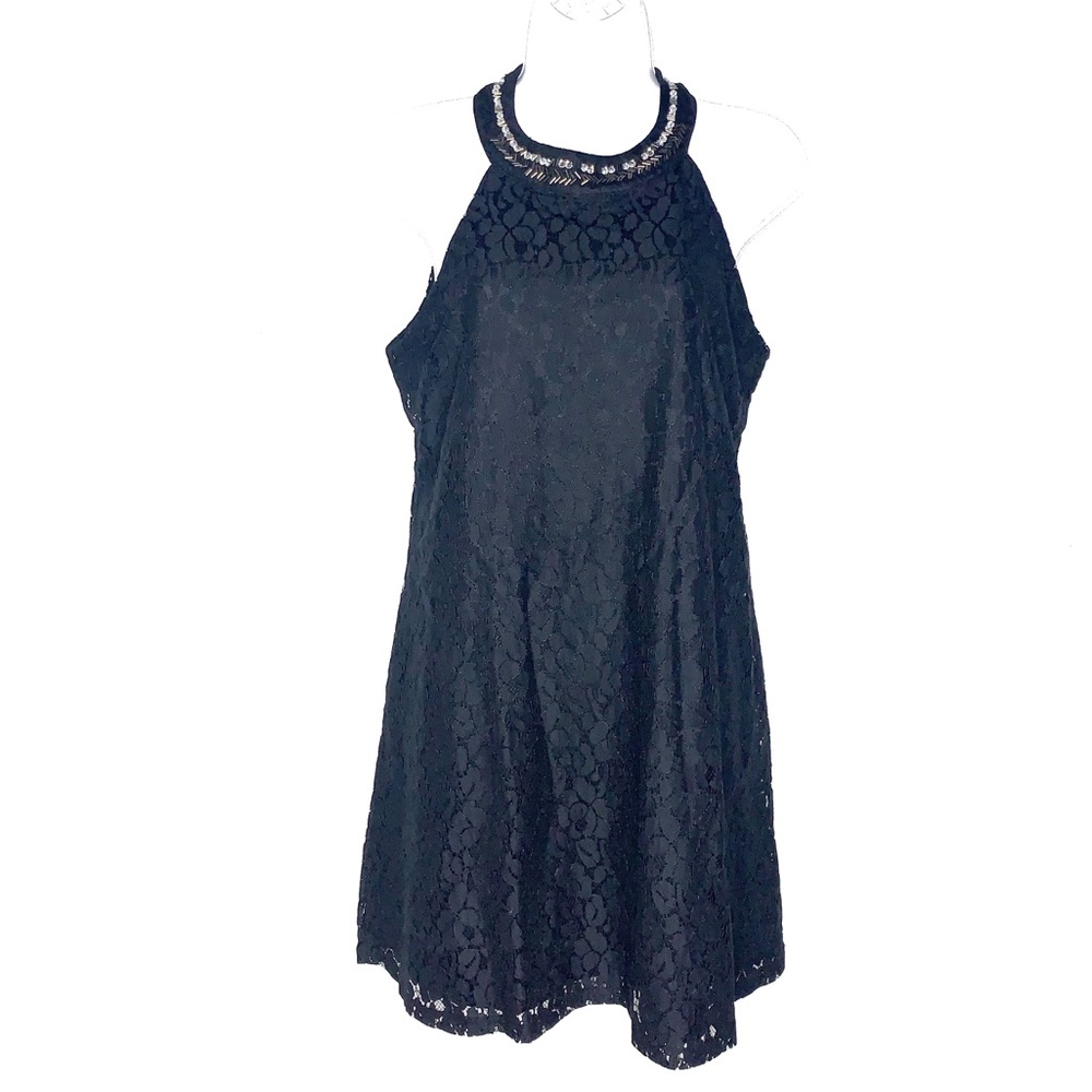 CANDIE’S Black Lace Dress w Embellished Neckline M